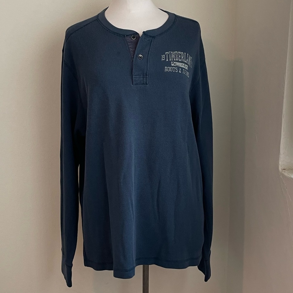 Timberland Waffle Knit Henley Long-sleeve Shirt XXL Navy 2XL
